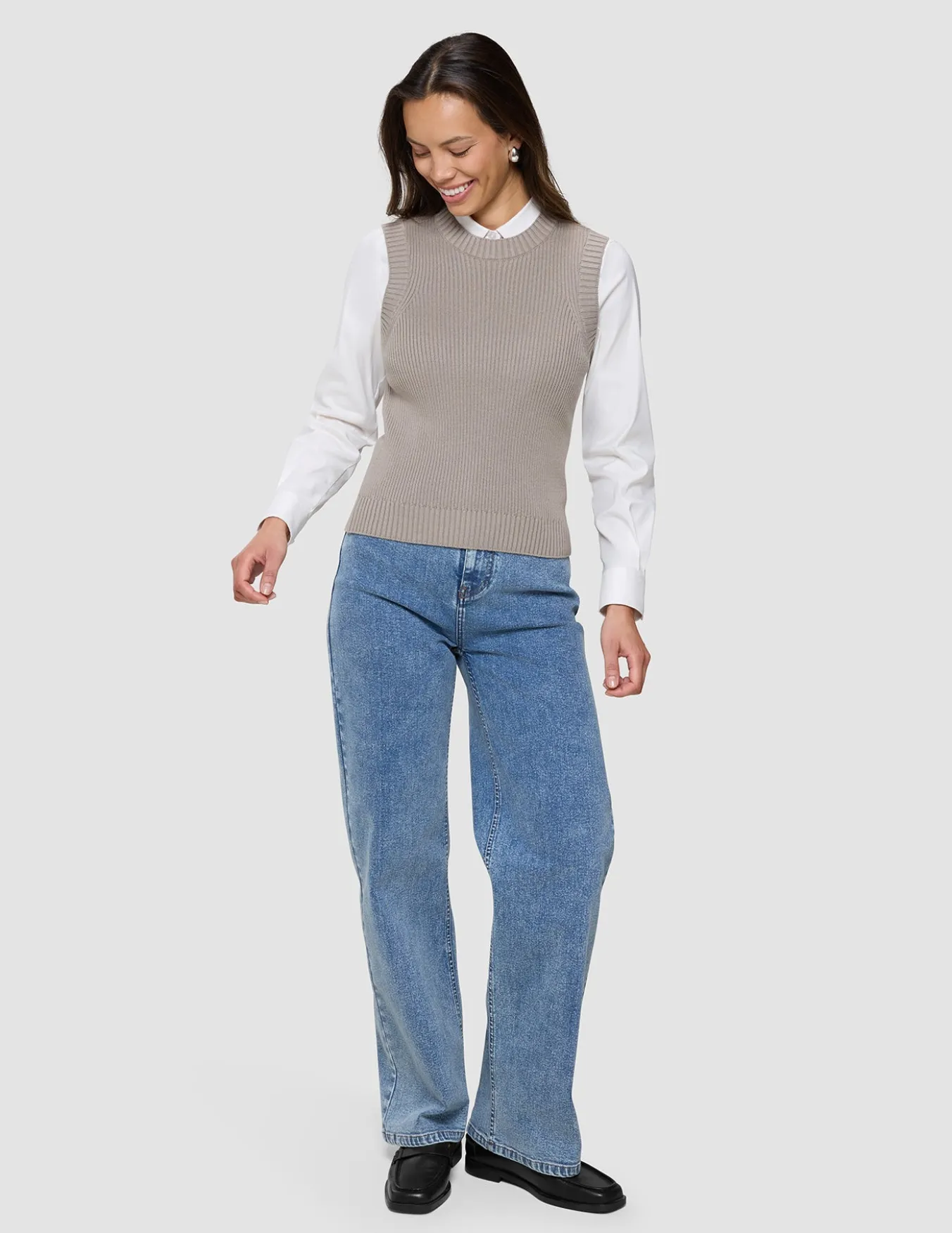 Women's Fine Knit Rib Vest Dark Sand
