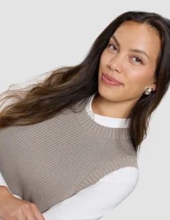 Women's Fine Knit Rib Vest Dark Sand