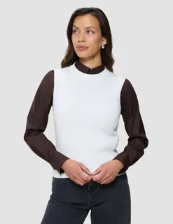 Women's Fine Knit Rib Vest Off White