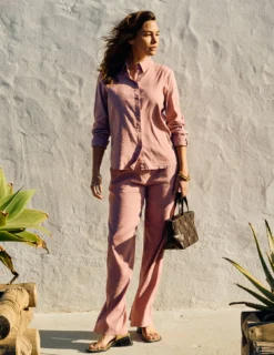 Women's Linen Pants Relaxed Dusty Cerise