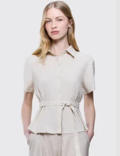 Women's Linen Shirt Short Sleeved Sandy Beige
