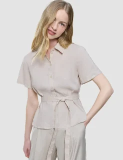 Women's Linen Shirt Short Sleeved Sandy Beige