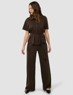 Women's Linen Shirt Short Sleeved Espresso