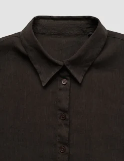 Women's Linen Shirt Short Sleeved Espresso