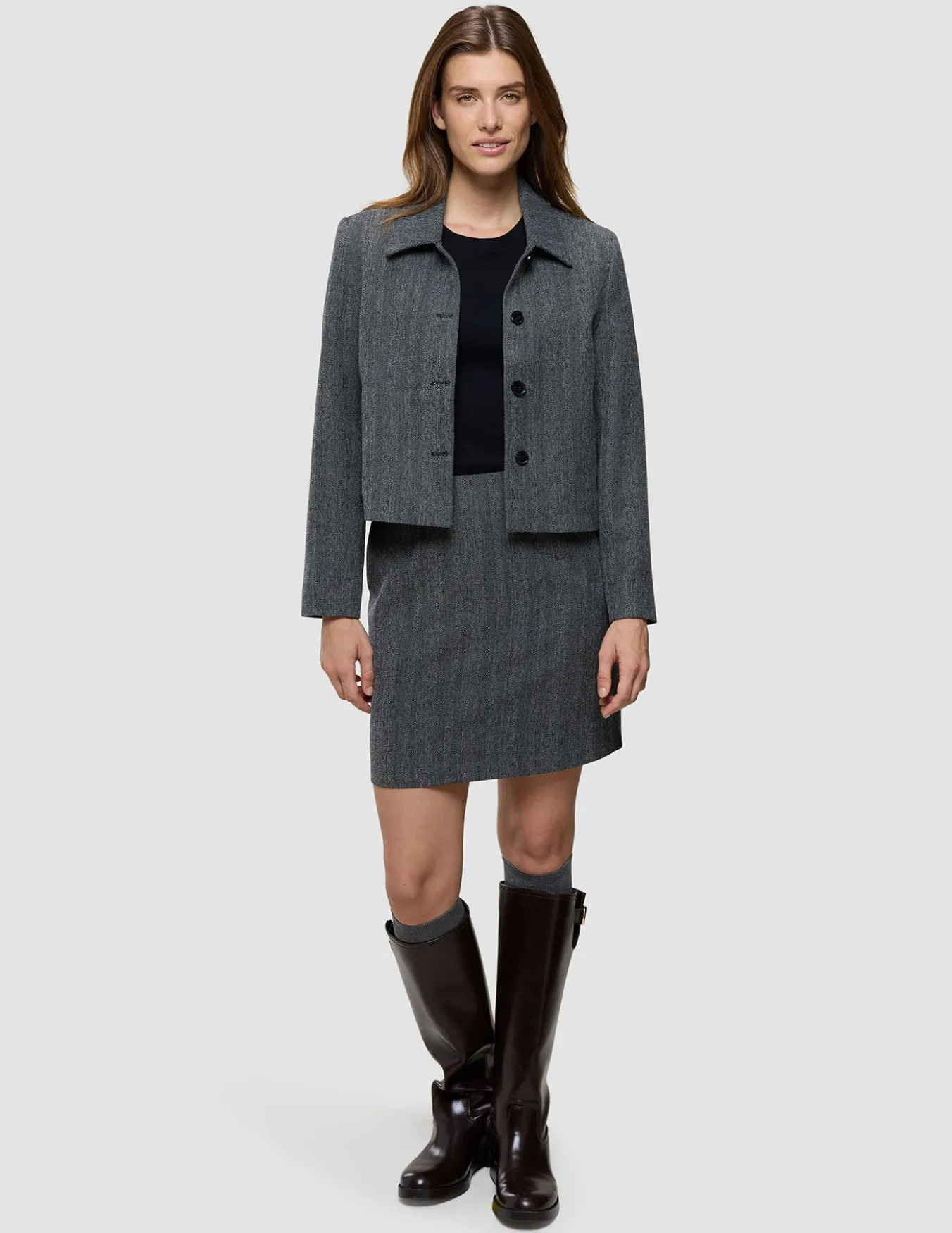 Women's Serene Short Jacket Grey Herringbone