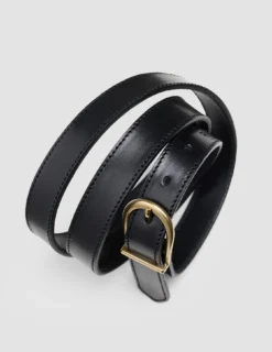 Women's Thin Leather Belt Gold Black
