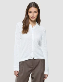 Women Structured Polo Long Sleeve Off White
