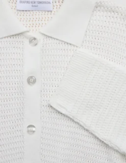 Women Structured Polo Long Sleeve Off White