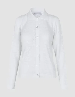 Women Structured Polo Long Sleeve Off White