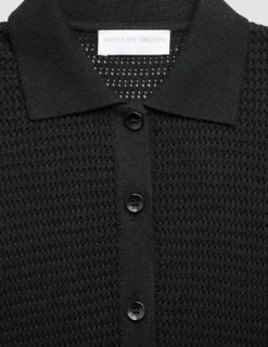Women Structured Polo Long Sleeve Black