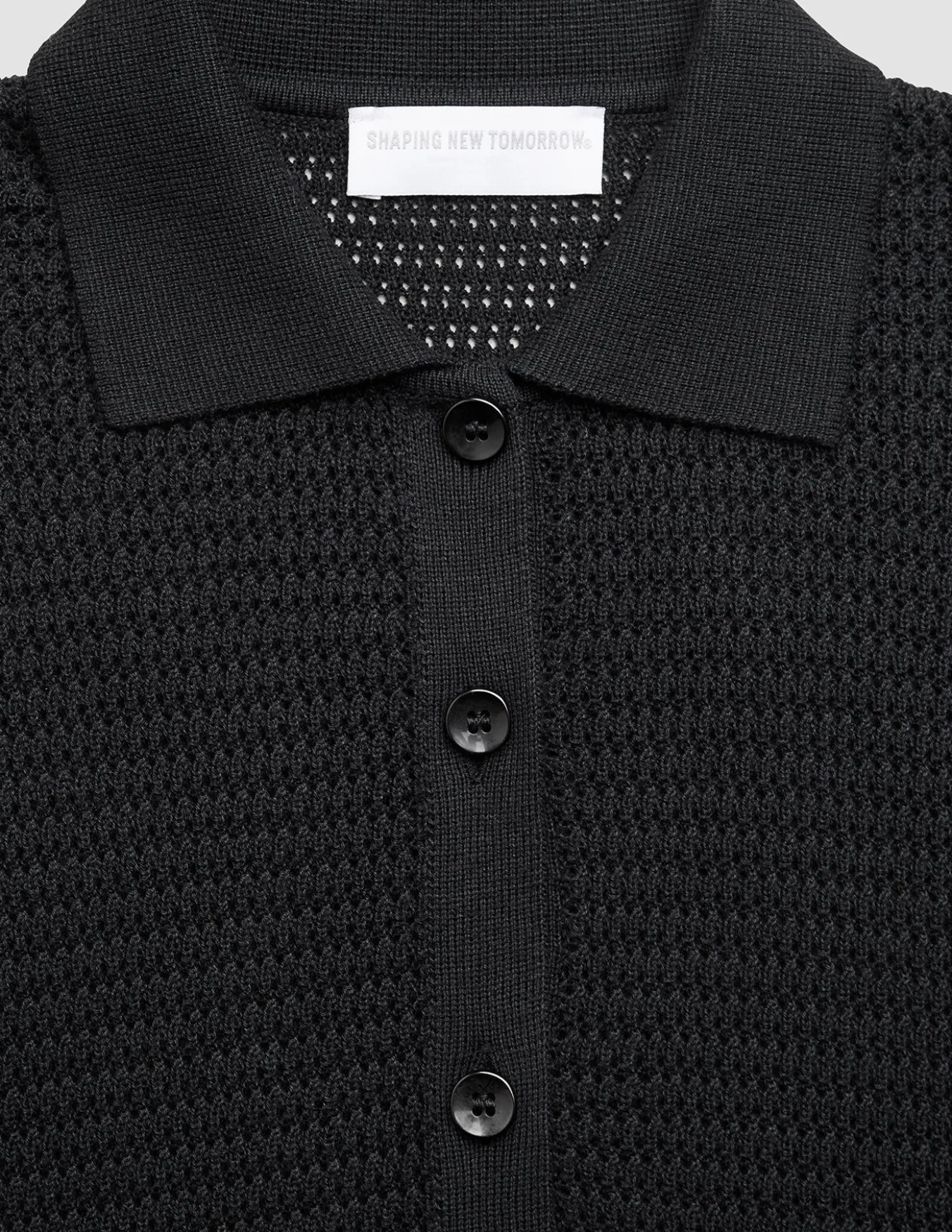 Women Structured Polo Long Sleeve Black