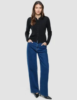 Women Structured Polo Long Sleeve Black