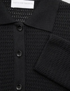 Women Structured Polo Long Sleeve Black