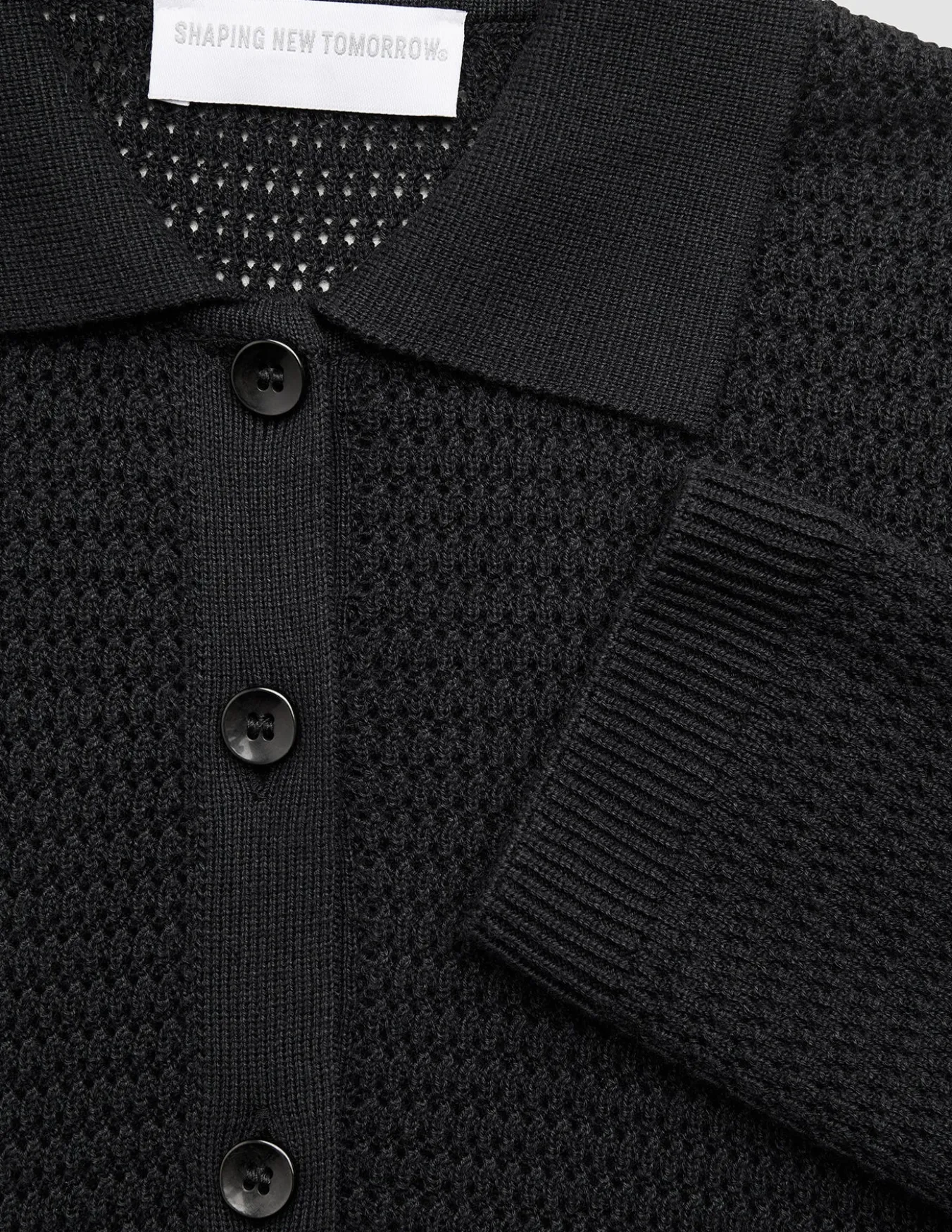 Women Structured Polo Long Sleeve Black