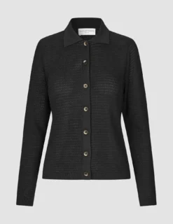 Women Structured Polo Long Sleeve Black