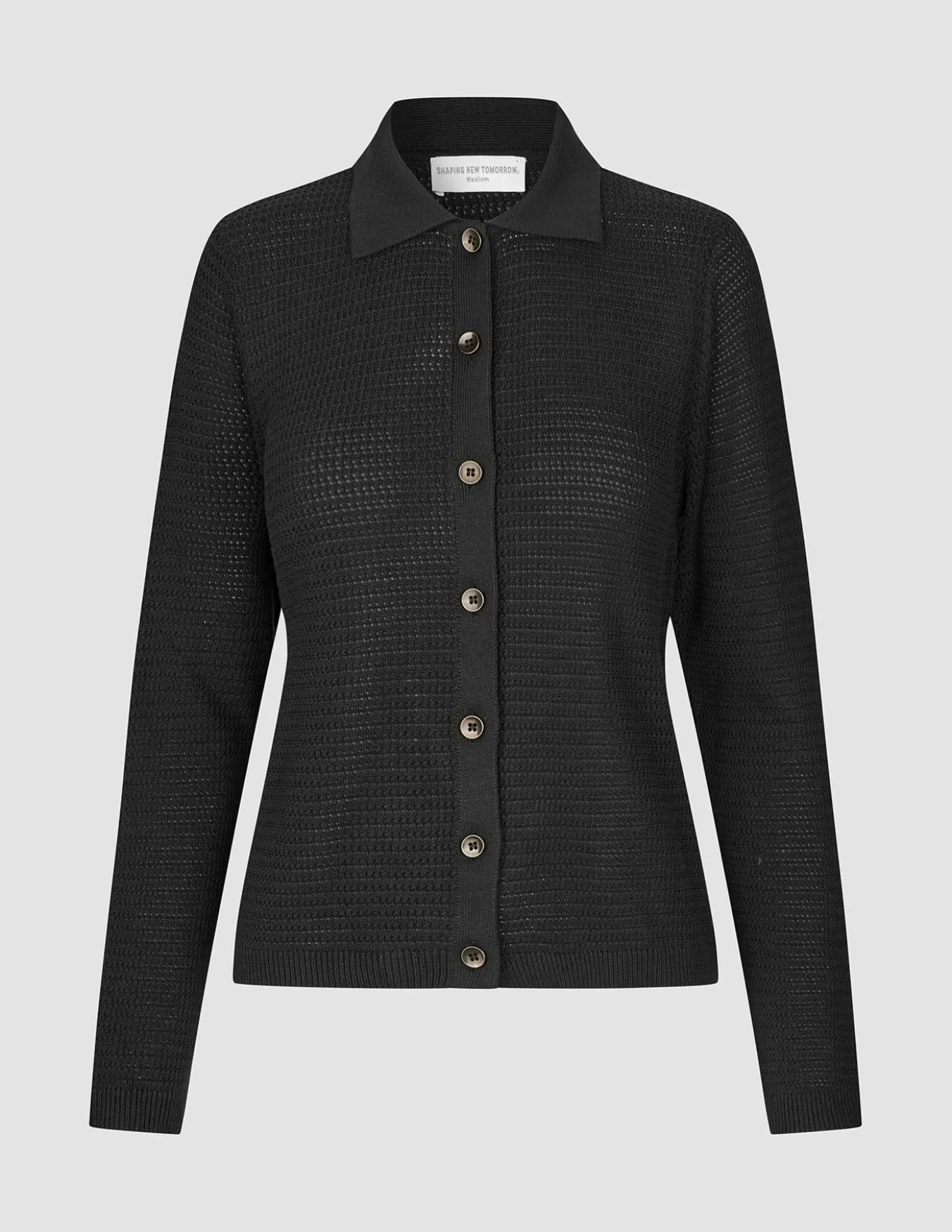 Women Structured Polo Long Sleeve Black
