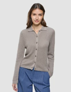 Women Structured Polo Long Sleeve Dark Sand
