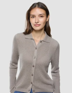 Women Structured Polo Long Sleeve Dark Sand