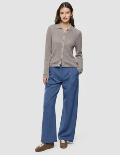 Women Structured Polo Long Sleeve Dark Sand