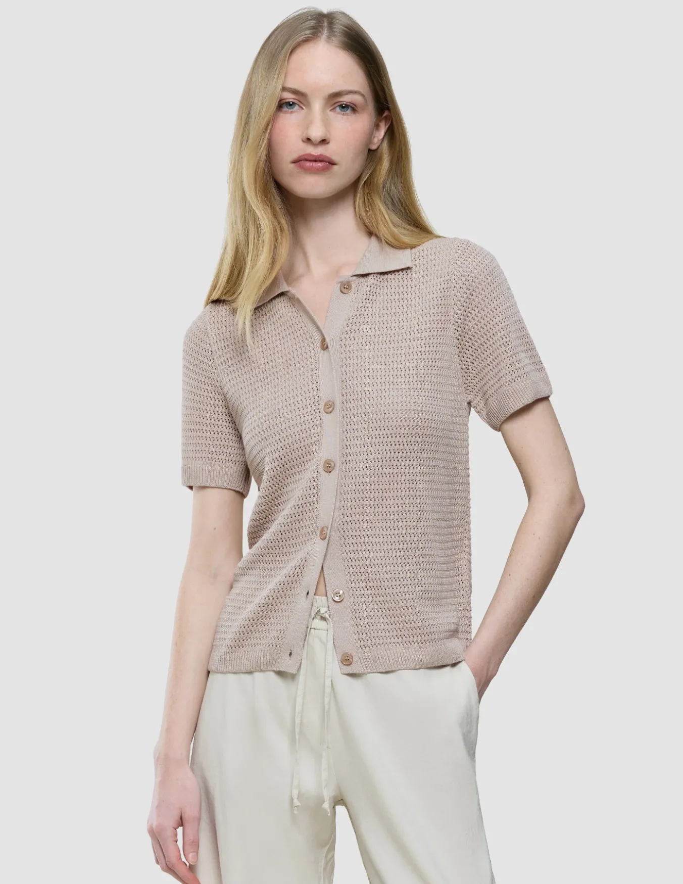 Women Structured Polo Sandy Beige